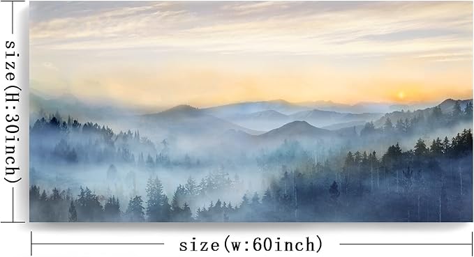 Wall Decor for Living Room Sunrise Misty Forest Print Picture Paintings Wall Art for Bedroom Bathroom Framed Large Canvas Artwork Modern Room Wall Decorations Size 60x30 inches Ready to Hang