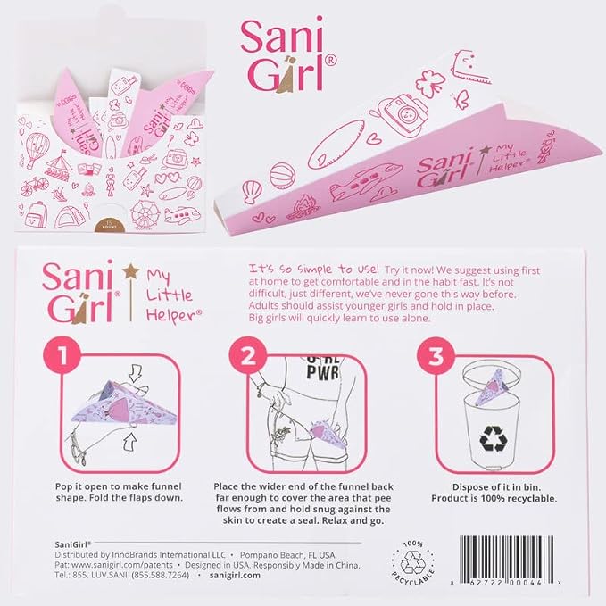 SanGirl My Little Helper Girl Pee Funnel | Disposable Pee Funnel | Pee Cup for Kids | Girl Urinal Portable | Travel Potty Aid for Girls to Stand to Pee and Stay Neat Clean On the Go (Pack of 15)