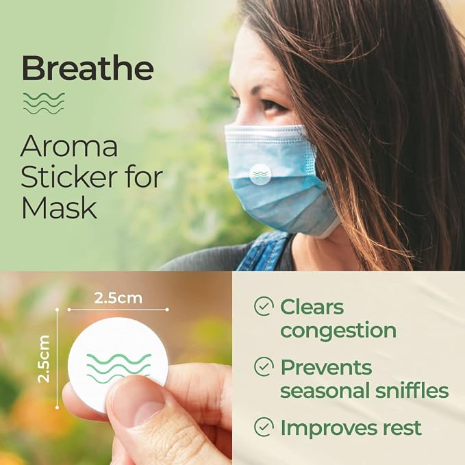 Gya Labs Breathe Aroma Stickers for Masks (5 Packs-60 Patches) & Tea Tree Oil for Skin (1 fl oz) Set - Aromatherapy Grade Essential Oils Set