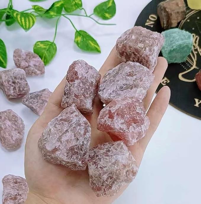 LAIDANLA Strawberry Quartz 2" Natural Rough Stones Crystal Large Raw Crystals Bulk Healing Gemstones for Reiki Healing Tumbling Fountain Rocks Wire Wrapping Decoration 4PCS 0.55lb