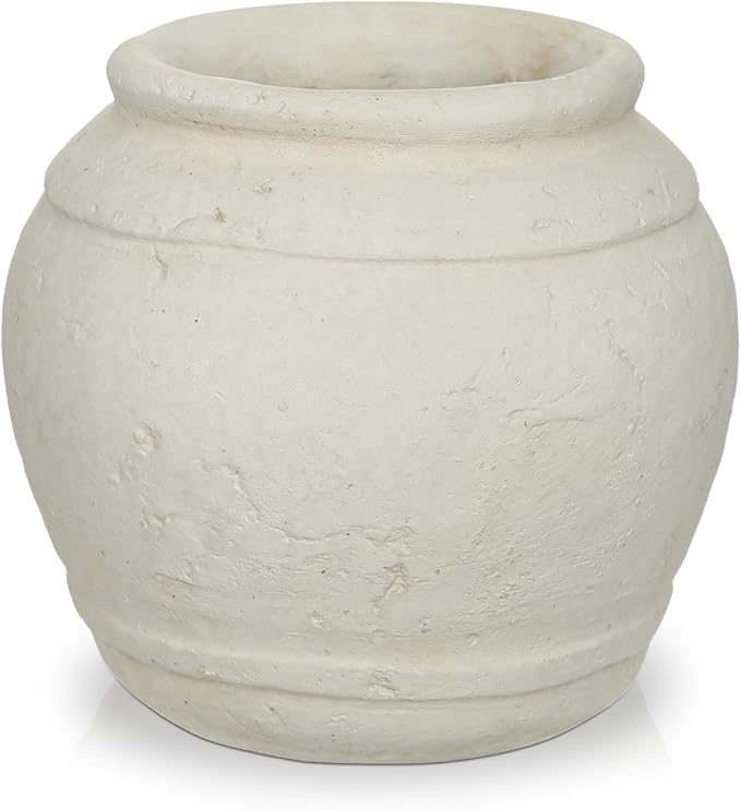 Briful Rustic Ceramic Farmhouse Vase, 5.9" Vintage Textured Pottery Jar | Off-White Cream Antique Vintage Vase for Modern Farmhouse, Dining Coffee Tabletop, Kitchen Counter, Desk & Mantle Aesthetic