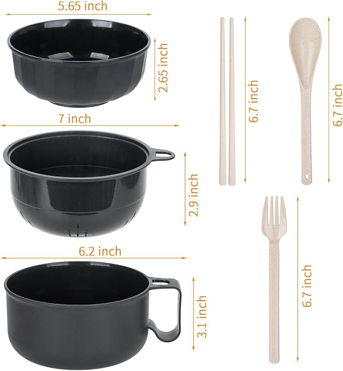 2 Pack Ramen Bowl, Portable Ramen Cooker, Instant Ramen Noodle Bowls College Dorm Room Apartment Essentials (Black Black)