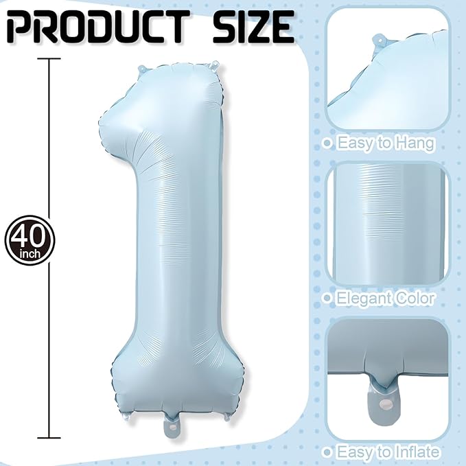 40 Inch 10 Balloon Number, Large Pastel Matte Baby Blue Foil Number 10 Balloons Birthday Party Decor, Light Powder Blue Helium Mylar Self Inflating Balloon for Boy 10th Birthday Anniversary Decoration