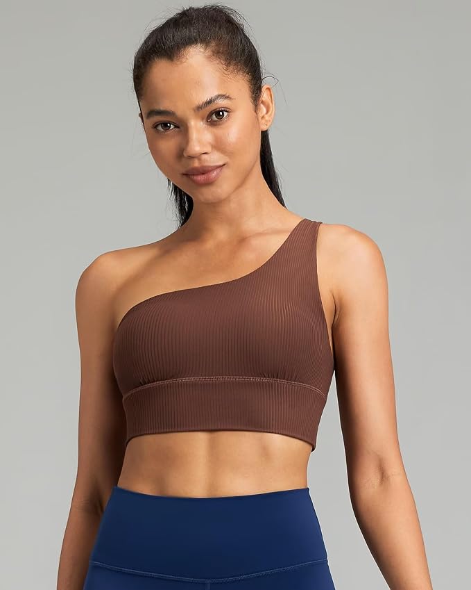 Queenie Ke Womens One Shoulder Sports Bra Left Side Strap Yoga Bras Gym Training Workout Crop Tops