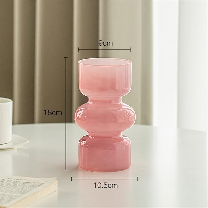 JSPYFITS Glass Hydroponic Flower Vase, 7 Inches Colored Glassbubble Vases for Flowers, Three-Layer Glass Funky Vase for Home/Office/Weddings/Party Table Flower Decor (Pink)