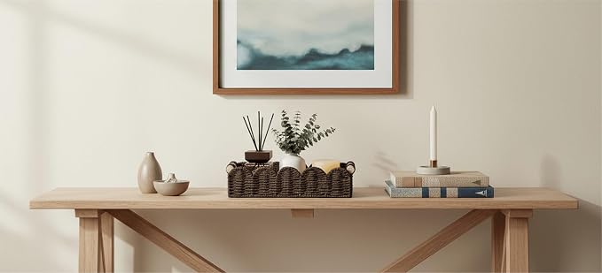 CubesLand Toilet Paper Storage Basket Organizer, Small Wicker Decor Basket | Toilet Tank Top Decorative Basket for Countertop, Handwoven Scalloped Basket W/Handle for Home Decor Living Room, Brown
