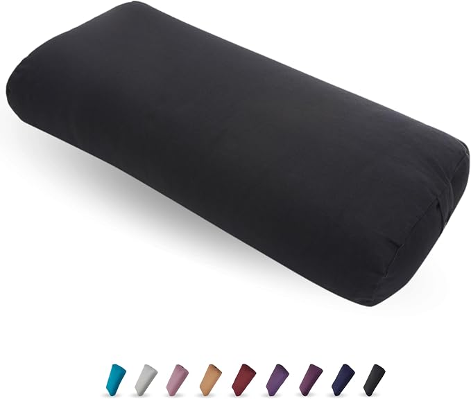 Everyday Yoga Bolster and Yoga Strap Set, Rectangular Meditation Pillow, Super Soft & Lightweight with Carry Handle - Firm Support for Restorative Yoga - Black - Strap 10ft Length