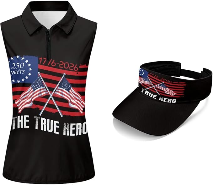 POLERO Golf Tank Top Women Golf Shirts and Visor Hat Collared Racerback Tennis Shirt Set Quarter Zip