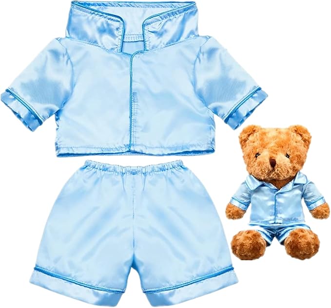 2 Pcs Bear Clothes Outfit Fit Most 12-16 Inch Stuffed Clothing Cute Plush Doll Clothes Plushy Bear Pajamas for Stuffed Make Your Own Plush Bears(Solid Style,Light Blue)