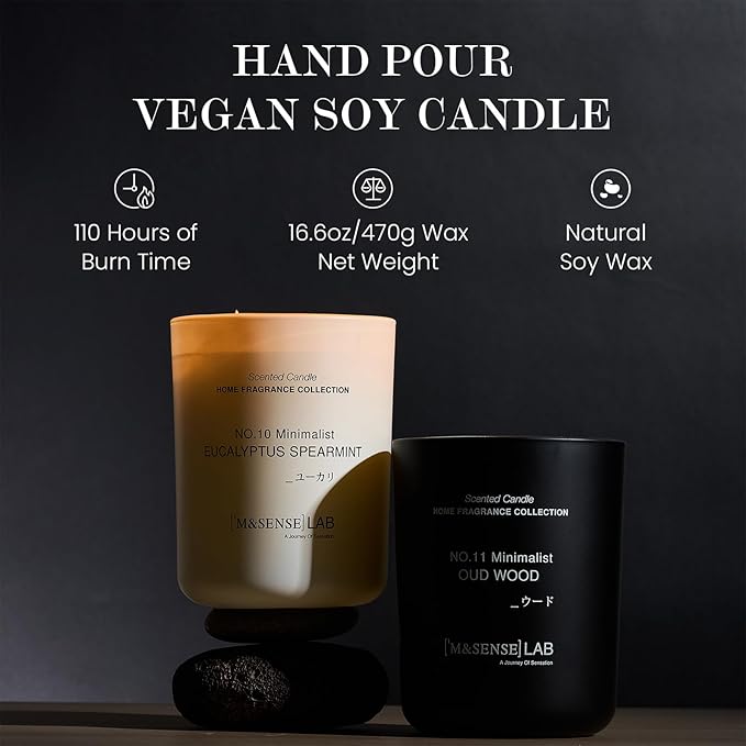M&SENSE Natural Soy Large Candle| Leather Night | 16.6 oz, 95H Burn | Mini Spring Scented Candles for Relaxation, Meditation, Home Décor | for Bedroom, Office, Party