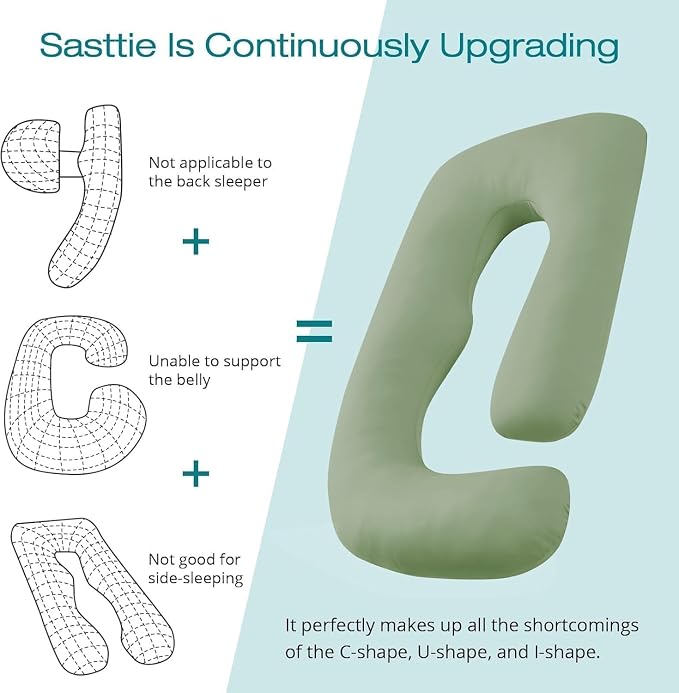 Sasttie Pregnancy Pillows for Sleeping, Jumbo U Shaped Cooling Full Body Pillow with Removable Cover, Pregnant Women Must Haves, Maternity Essential, Green