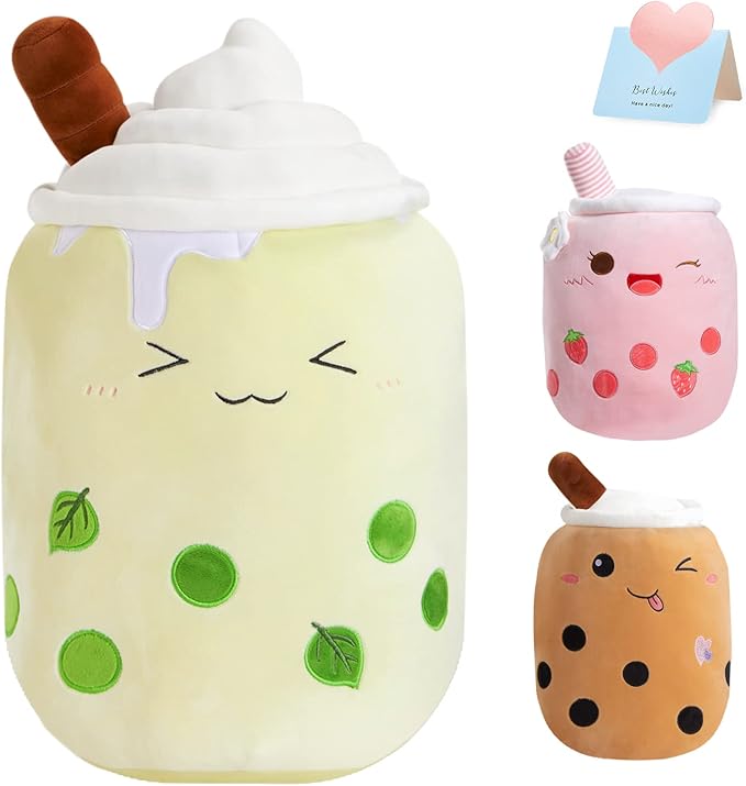 Athoinsu Green Boba Tea Plush Pillow 20'' Giant Kawaii Matcha Milky Stuffed Bubble Animal Toy Birthday Christmas Holiday Valentines Gifts for Kids,Girls,Boys