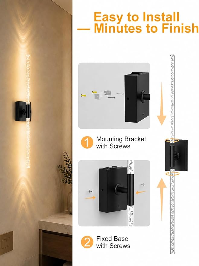 Crystal Bubble Rechargeable Wall Sconces Set of 2, Wireless Modern Lights | 10000mAh, Remote Control, 3000K-6000K Dimmable, 360° Adjustable, Ambient Lighting for Living Room, Bedroom, Picture, Bathroom