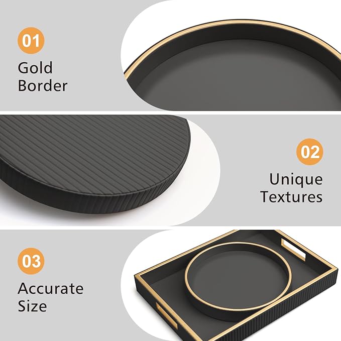 Leather Tray Desktop Storage Organizer, Round Valet Tray, Black | Premium Serving Trays Decorative Tray Desk Organizer for Sundries Cosmetics Phone Wallet Keys Cutlery, 10x10in