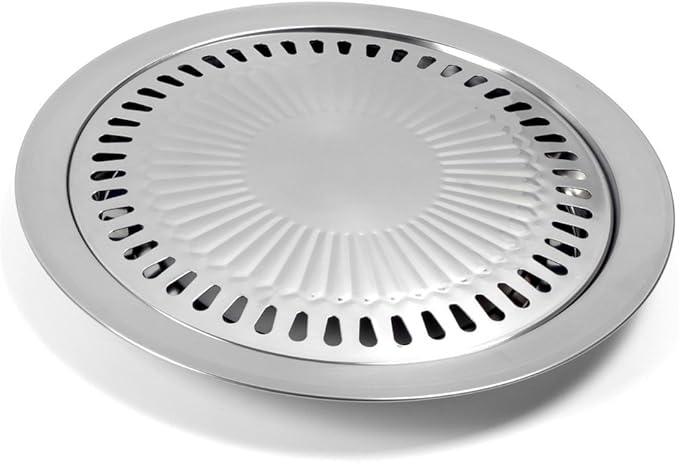 Korean BBQ Grill Pan Stainless Steel Round Stovetop Pan 11.81 In | Ideal for small-batch indoor grilling of meats and vegetables on compatible stovetops or hot plates