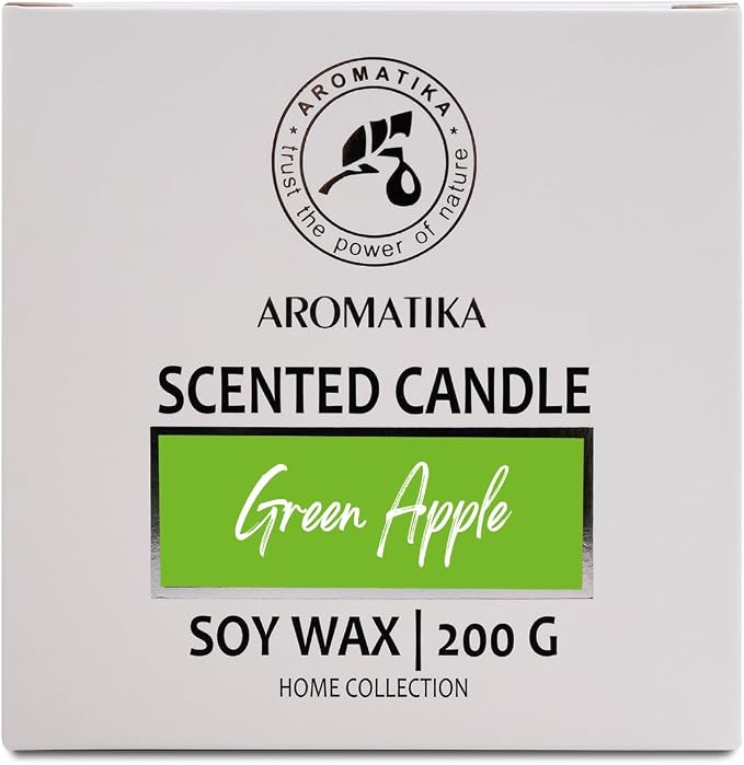 Scented Candle Green Apple - Glass Candle Gift - Aromatherapy Candle with Soywax 200g - Up to 45 Hours Burn Time - Soy Wax Candles - Home Scented Candles