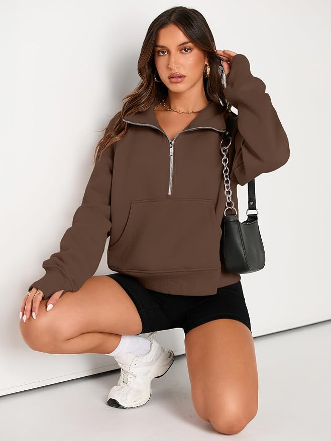 AUTOMET Womens Sweatshirts Half Zip Fleece Pullover Fall Outfits | Fall Fashion Clothes 2026,Cropped Sweatshirts,Cute Y2k Tops,Quarter Zipper Sweater,Winter Loungwear Outfits