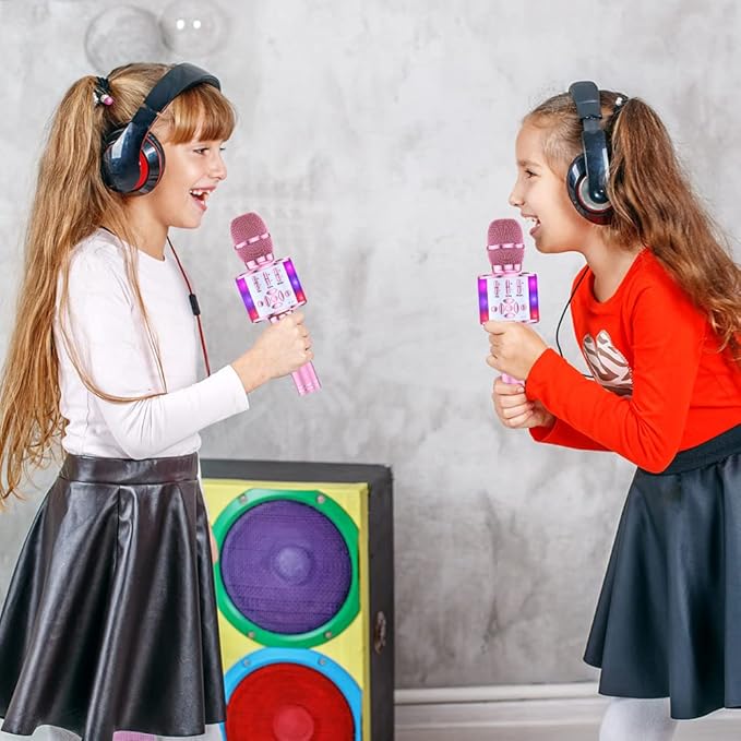 Amazmic Toys for Girls, Kids Karaoke Microphone Toddler Microphone for Kids with Lights, for Girls, Birthday Party Boys Toy Age 3 4 5 6 7 8+(Light Pink)