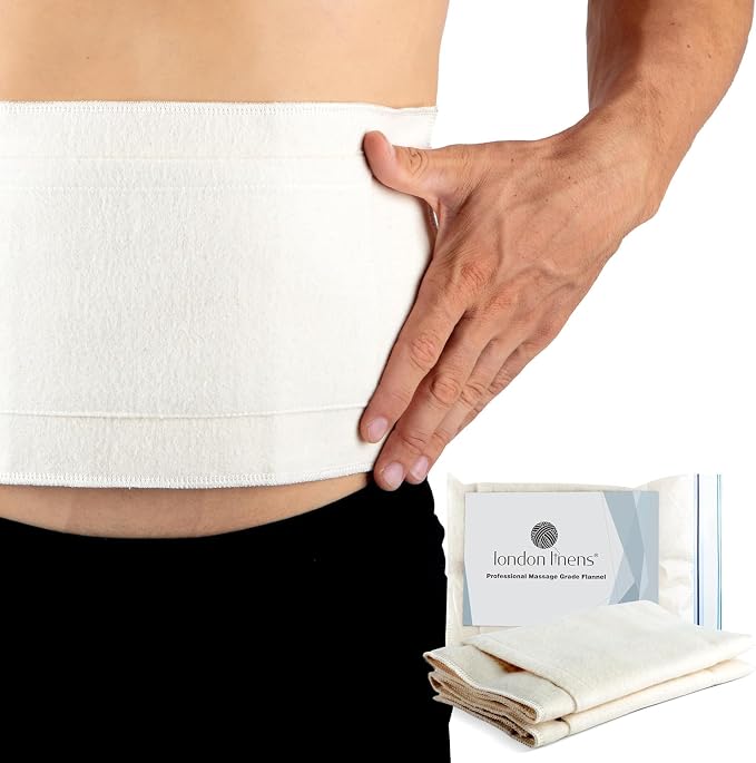 LONDON LINENS 2Pcs 100% Natural Cotton Flannel Castor Oil Pack - Unbleached, Double Brushed Cotton Fabric Castor Oil Wrap for Abdomen, Joints & Other Areas with Front Pocket for Hot & Cold Packs
