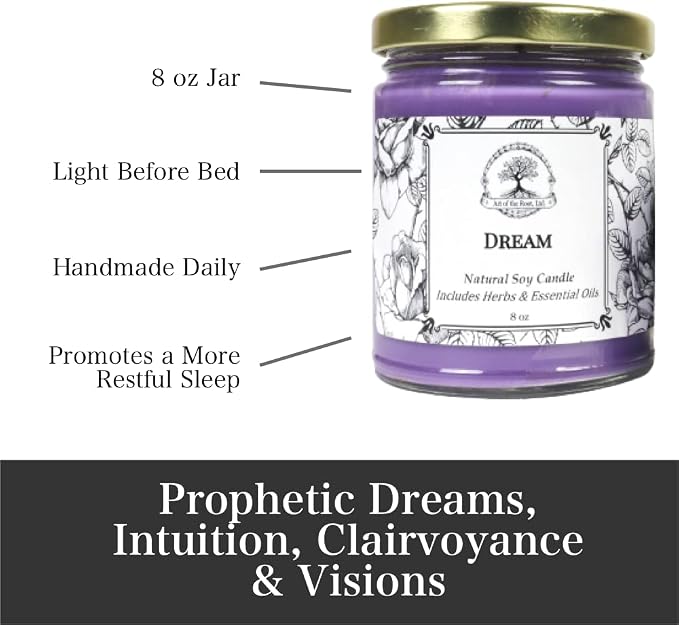 Dream Herbal Spell Candle | Handmade with Herbs & Essential Oils, Natural Soy Wax | Aromatherapy, Manifestation, Prophetic Dreams, Visions, Intuition & Insight | Wiccan, Pagan & Magick