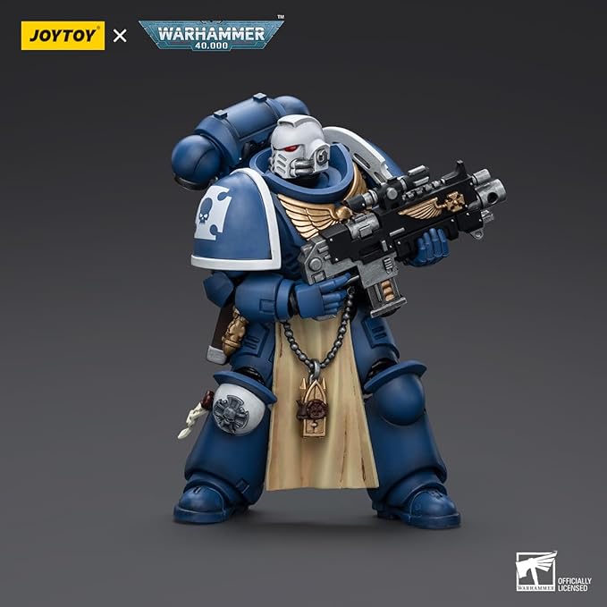 YIZRIO JoyToy Warhammer 40K Ultramarines Sternguard Veteran with Bolt Rifle 1:18 Scale Action Figure Mecha Joy Toy Collection Model 4.76 inch