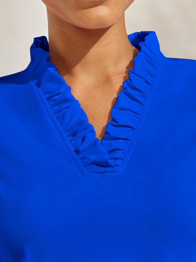 ACEGOLFS Womens Golf Polo Shirts Casual Ruffle V Neck Long Sleeve Tops for Women UPF 50+ Rash Guard Ladies Pullover Shirt