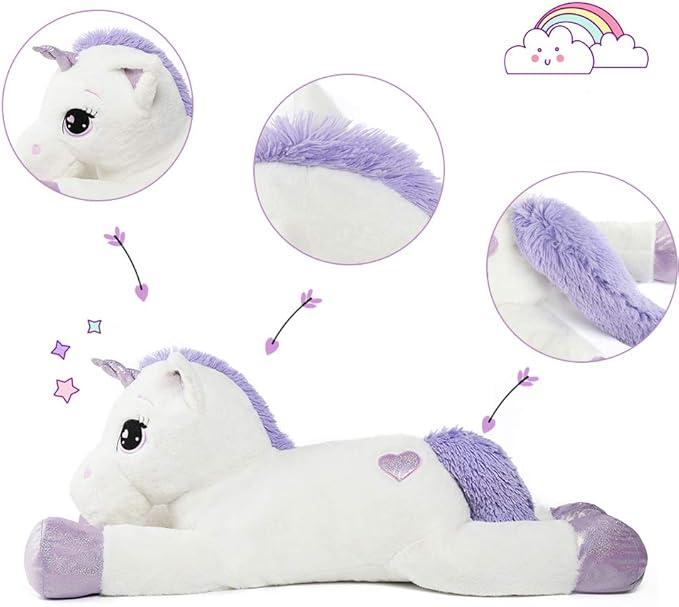 Tezituor 43'' Big Unicorn Plush Toys,Giant Unicorn Stuffed Animals Cute Soft Plushie,Birthday Decorations for Girls,White Unicorns Gifts for Children Adult Girlfriend