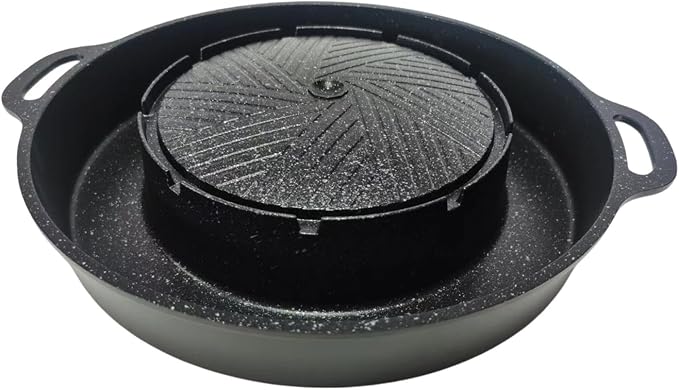 2 in 1 Round Grill Pan Korean BBQ Grill Multifunctional Non Stick Hot Pot BBQ Stoves Outdoor Barbecue Meat Tray for Party Home, S