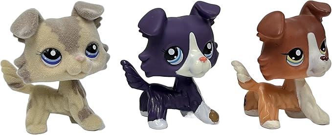 3pcs/Set Custom Flocked Pet Shop Toys Short Hair Cat Kitten Collie Great Dane Cocker Spaniel Dachshund Puppy Dog OOAK Compatible with LPS (#2210 and 1676 and 1542)
