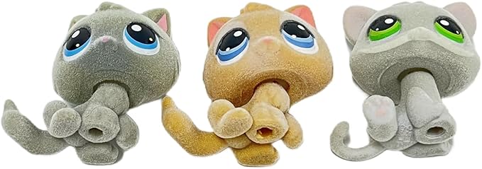 3pcs/Set Custom Flocked Pet Shop Toys Short Hair Cat Kitten Collie Great Dane Cocker Spaniel Dachshund Puppy Dog OOAK Compatible with LPS (#47 and #66 and #88)