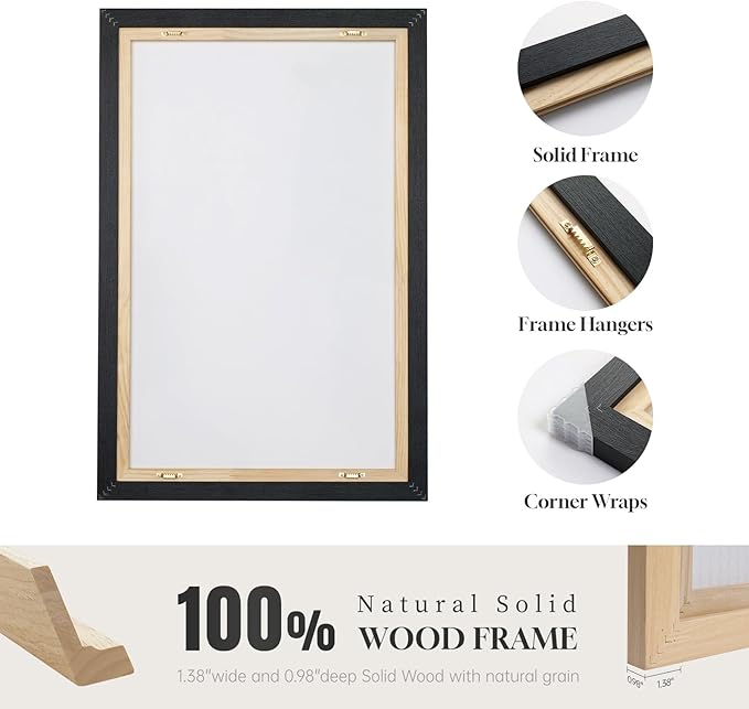 Large Framed Black and White Wall Art for Living Room, 3 Piece Abstract Canvas Prints Paintings, Modern Minimalist Artwork for Walls, Pictures Wall Decor for Office Dining Room Bedroom, 24x36 In