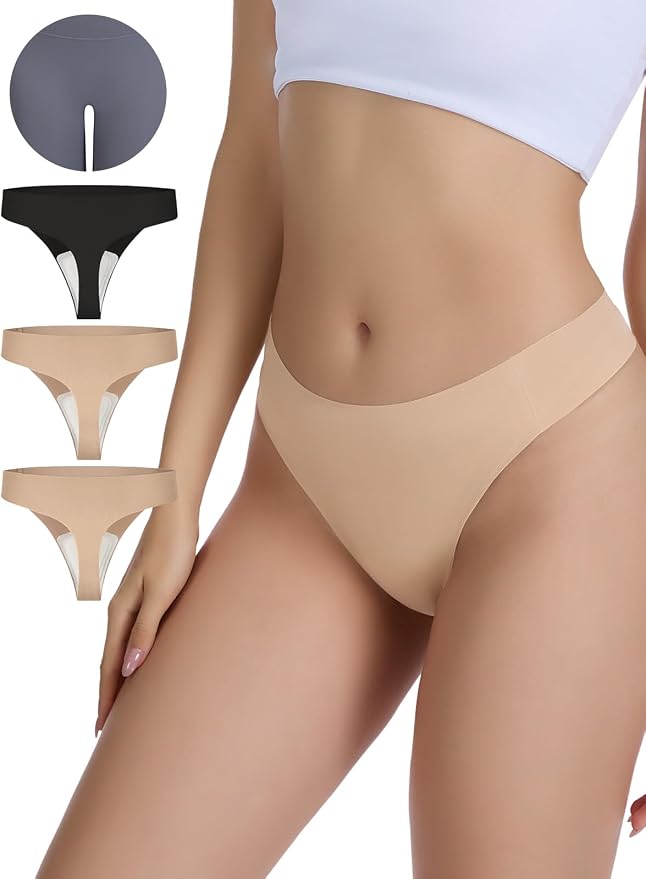 Camel Toe Thongs for Women 6 Pack Seamless No Show Concealer Thongs Invisible Cameltoe Proof Workout Underwear