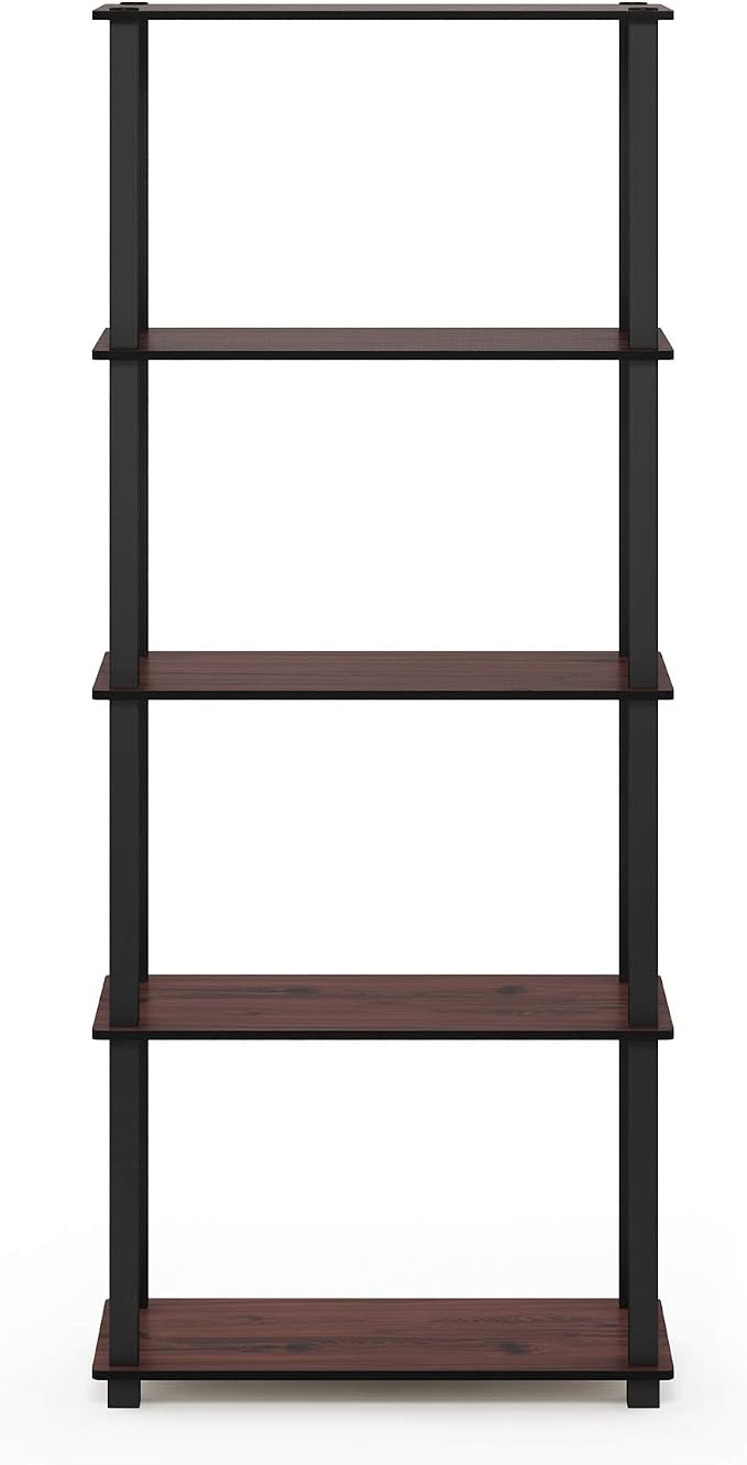 Furinno Turn-N-Tube 5-Tier Multipurpose Shelf / Display Rack / Storage Shelf / Bookshelf, Square Tubes, Dark Cherry/Black