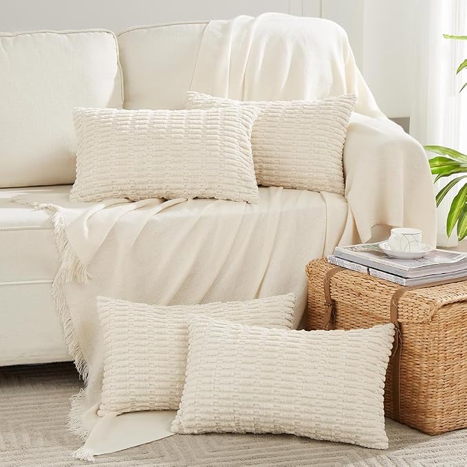 Fancy Homi 4 Packs Decorative Throw Pillow Covers for Living Room Couch Bed, Modern Farmhouse Boho Home Décor Accent Cushion Case, 24" x 16", Cream