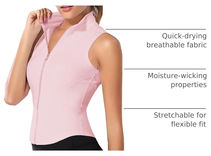 Flygo Women's Full Zip Sleeveless Workout Yoga Active Jacket Vest Golf Shirts
