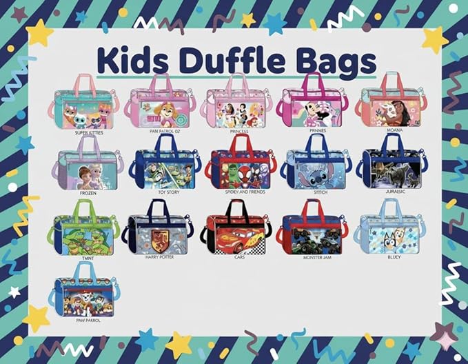 Bluey Kids’ Duffle Bag – Bluey & Bingo Travel Gym Bag with Adjustable Shoulder Strap, Mesh Side Pockets & Zipper Pocket