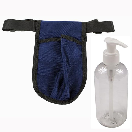 5 Pack Rapport Single Massage Bottle Holster with 8 Ounce Clear Bottle & Pump for Lotions and Oils. - The Essential Accessory for Massage Therapy Practitioners by Body Linen (Blue)