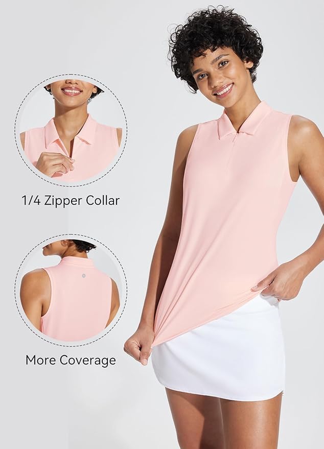 baleaf Women's Golf Shirts Sleeveless Polo Racerback with Zipper Collar | Upf 50+ Sun Protection; Racerback for Free Movement; Quick-Dry and 1/4 Zipper Collar.Perfect for Golf, Tennis and Pickleball