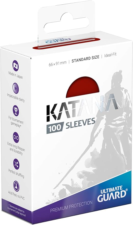 Ultimate Guard Katana Card Sleeves: 100 Standard Size TCG Sleeves, 66 x 91mm, Red Back, Tournament Quality, No PVC & Acid-Free, High Clarity