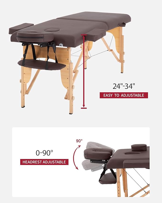 BestMassage Massage Bed Portable Massage Table 2 Folding Lash Bed Height Adjustable 24 Inch Wide Spa Table with Non-Woven Bag for Spa Footmassage Facial CareSpa Tattoo