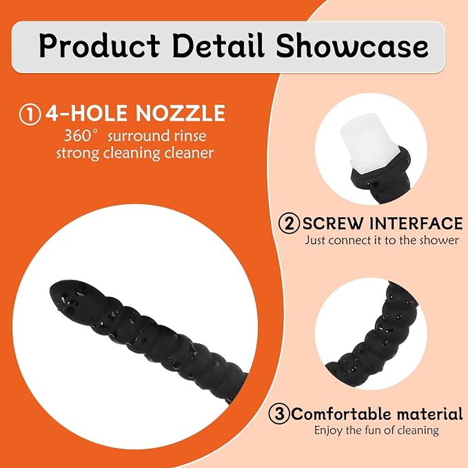 Shower Douche Shower Enema Shower Cleaner Enema Douche System - 4 Holes Water Spray Comfortable Silicone Nozzles Enema Attachment, Reusable Shower Enema Head(50cm)