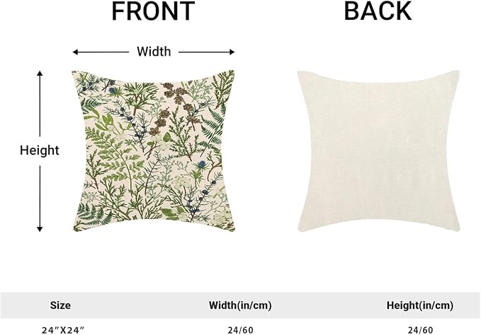 AEIOAE Spring Pillow Covers 24x24 Inch Set of 2,Vintage Sage Green Wild Flower Plant Throw Pillows Case,Seasonal Floral Outdoor Decorative Linen Farmhouse Decor Cushion Covers for Sofa Bed Couch