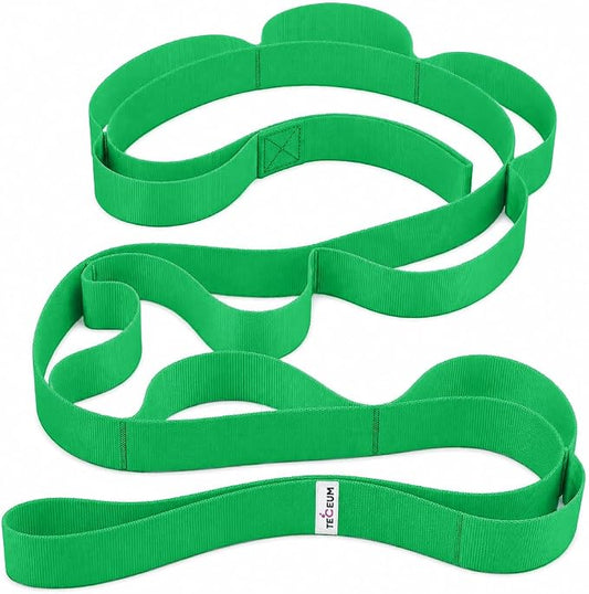 TECEUM Stretching Strap with 10 Loops for Physical Therapy & Rehab | Non-Elastic Yoga Stretch Band for Hamstring, Leg, Hip & Knee Rehab, Pilates, Flexibility & Mobility Exercises for Men & Women