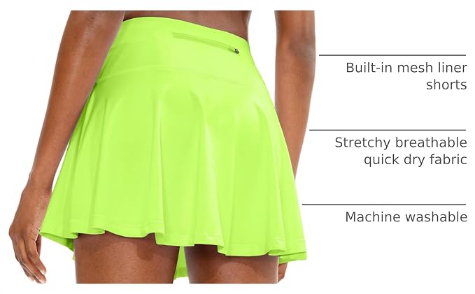 Pleated Tennis Skirt with 4 Pockets | 14", 3.5" High Waisted, Soft, Lightweight, Mesh Built-in Shorts, Dressy, Casual, Athletic, Golf, Skort for Women