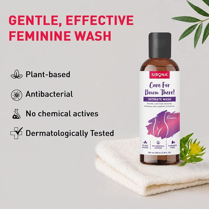 Sirona Natural pH Balanced Intimate Wash - 100 ml (White) | with 5 Magical Herbs and No Chemical Actives for Intimate Hygiene