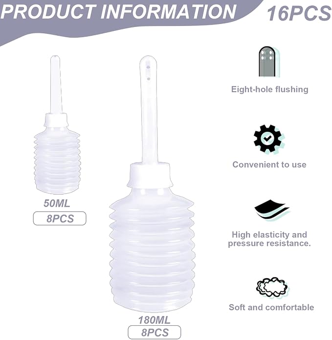16Pcs Douche Bottles for Women, 50ml/180ml Safe Disposable Vaginal Douche Anal Applicator Eco-Friendly Flexible Butt Cleaner for Women Men Bottle