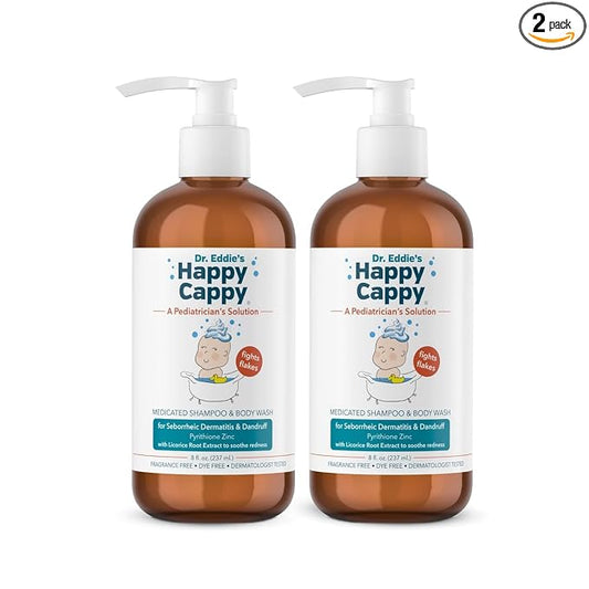 Happy Cappy Medicated Shampoo and Body Wash- Baby Dandruff Shampoo, Helps Cradle Cap and Seborrheic Dermatitis, Reduces Redness, Dermatologist Tested, Fragrance-Free- 8 Fl Oz (Pack of 2)