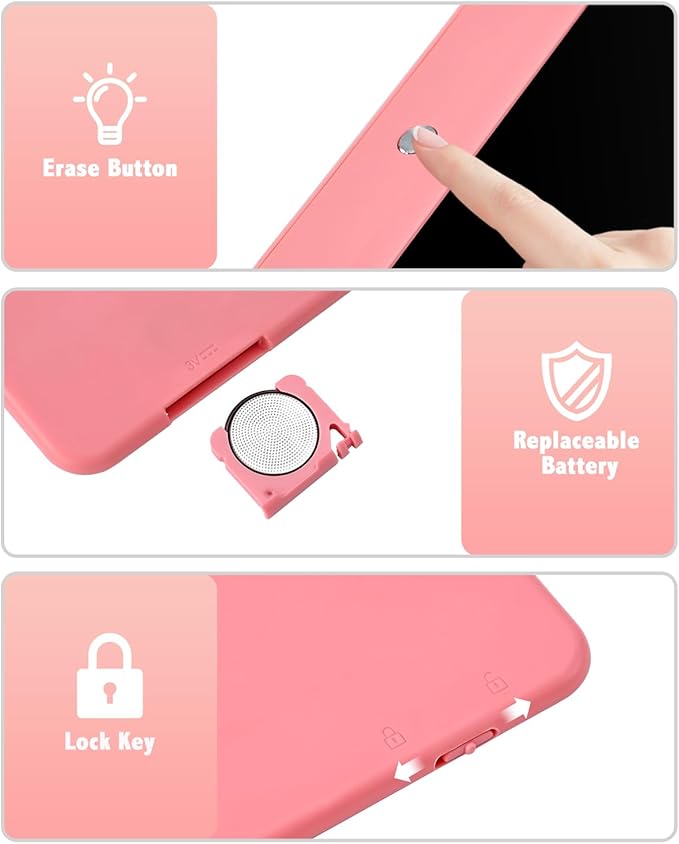 PINKCAT LCD Writing Tablet, Doodle Board Toys Gifts for 3-8 Year Old Girls Boys, 10 Inch Mess Free Coloring Books, Drawing Pad for Kids, Gifts for Toddler Christmas Stocking Stuffers Travel, Pink