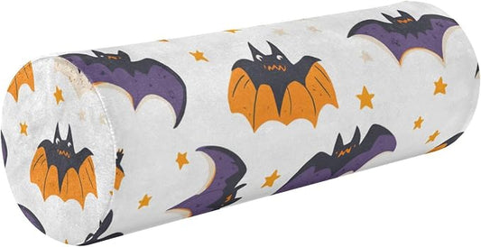White Halloween Bats and Stars Neck Roll Pillow Bolster Round Health Memory Foam Long Cervical Cylinder Pillows with Removable Washable Cover for Body Bed Legs Back Yoga