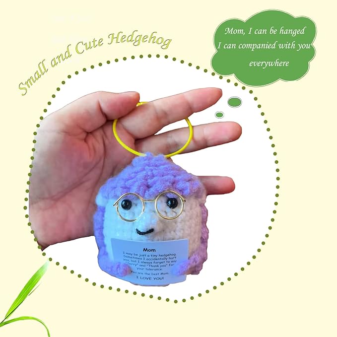 Crochet Easter Basket Stuffers Positive Hedgehog, Crochet for Friend Mom Grandma Dad Grandpa Daughter Son Mini Gifts, Emotional Coworker Sister Brother Support Small Birthday Gifts